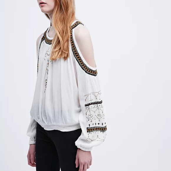 Free People Tops - Free People Give Him the Cold Shoulder embellished blouse sz small